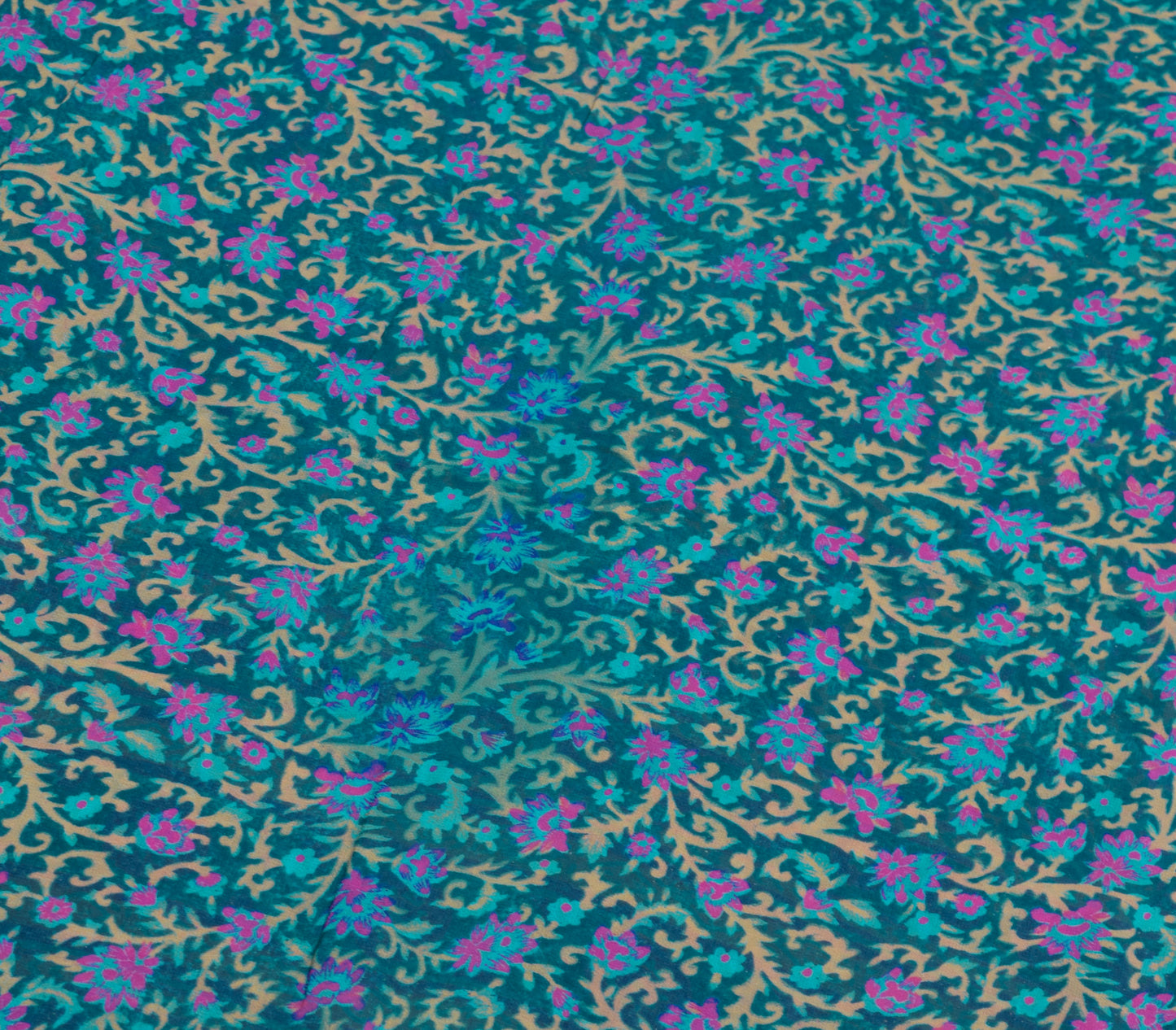 Sushila Vintage Blue Saree 100% Pure Georgette Silk Printed Floral Craft Fabric