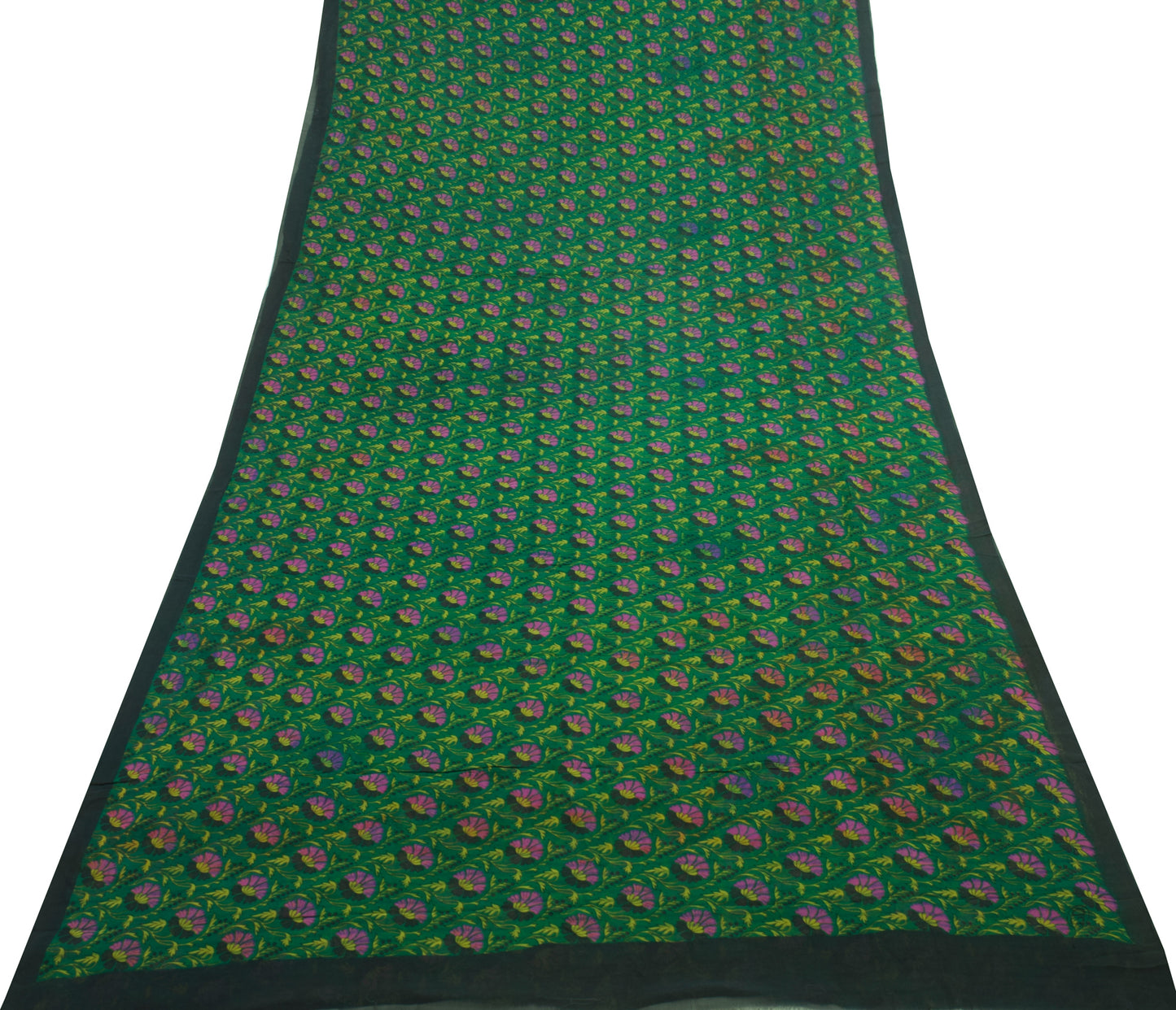 Sushila Vintage Green Floral Saree 100% Pure Georgette Silk Printed Craft Fabric