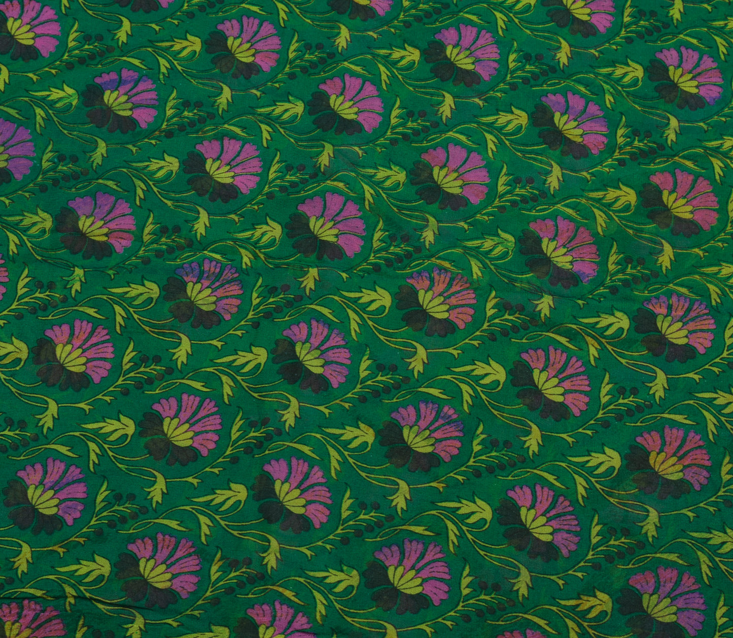 Sushila Vintage Green Floral Saree 100% Pure Georgette Silk Printed Craft Fabric