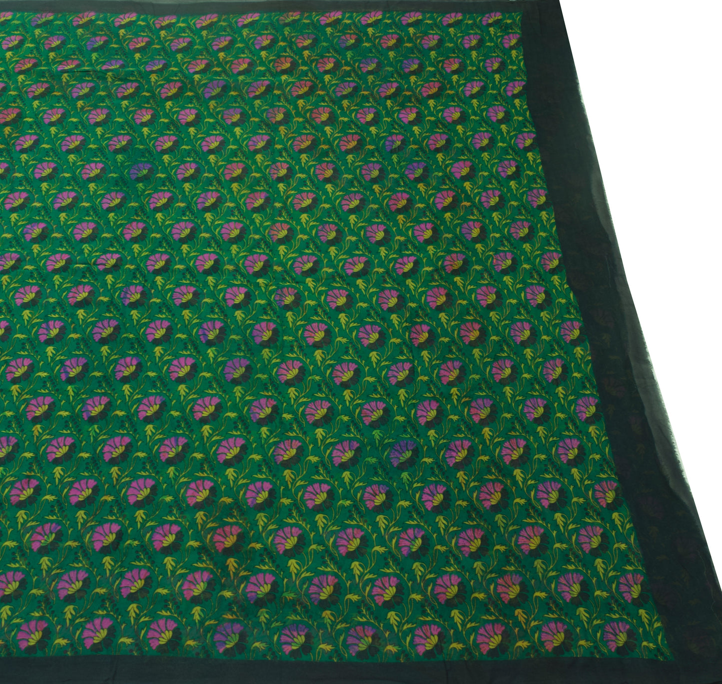 Sushila Vintage Green Floral Saree 100% Pure Georgette Silk Printed Craft Fabric