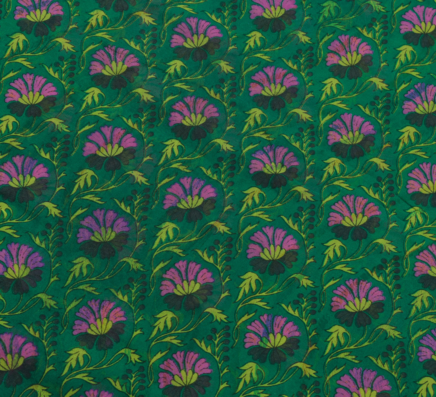 Sushila Vintage Green Floral Saree 100% Pure Georgette Silk Printed Craft Fabric