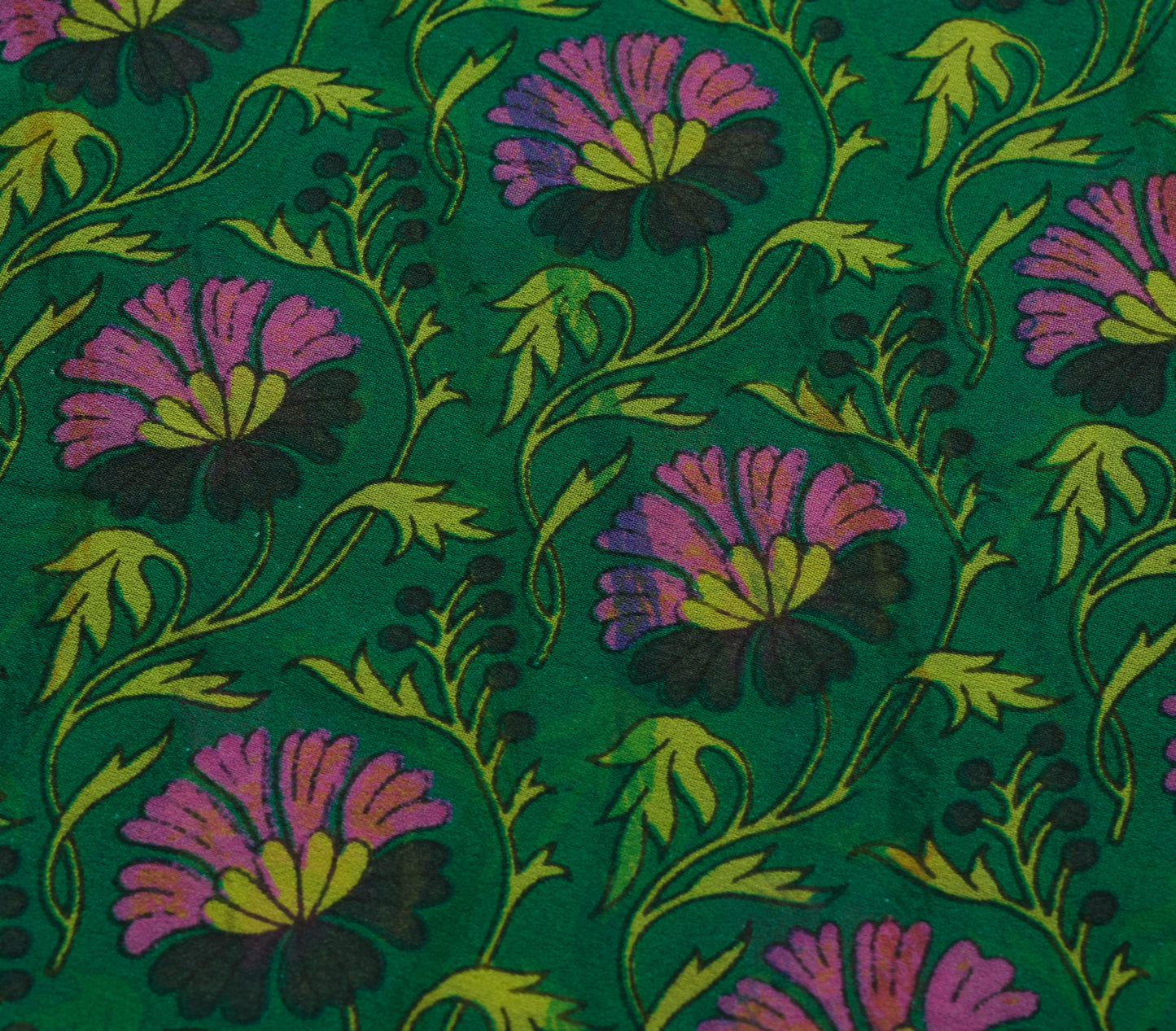 Sushila Vintage Green Floral Saree 100% Pure Georgette Silk Printed Craft Fabric