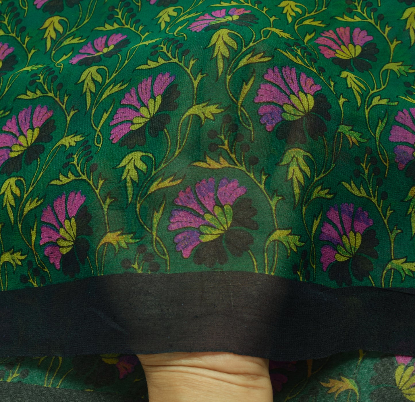 Sushila Vintage Green Floral Saree 100% Pure Georgette Silk Printed Craft Fabric