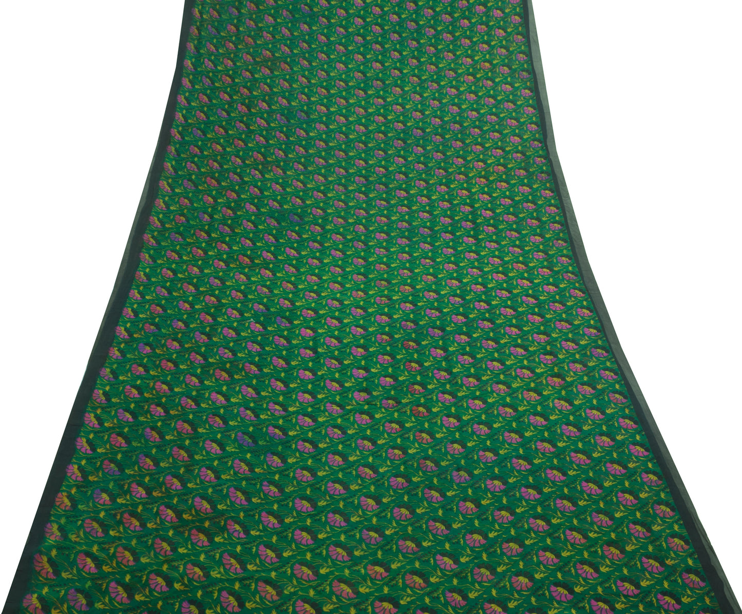 Sushila Vintage Green Floral Saree 100% Pure Georgette Silk Printed Craft Fabric