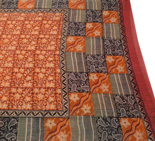 Sushila Vintage Saree 100% Pure Georgette Silk Floral Printed Multi-Color Fabric