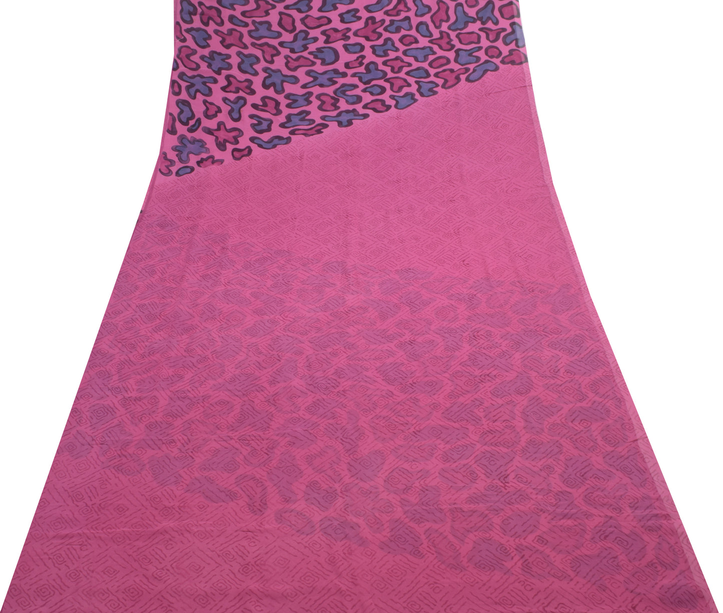 Sushila Vintage Pink Indian Saree 100% Pure Georgette Silk Printed Craft Fabric