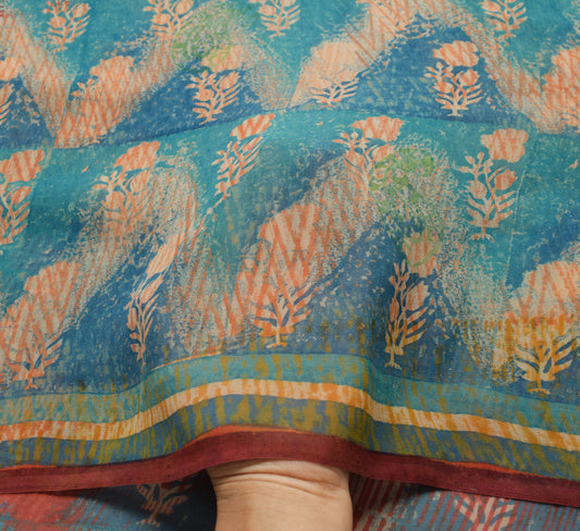 Sushila Vintage Saree 100% Pure Georgette Silk Printed Multi-Color Craft Fabric