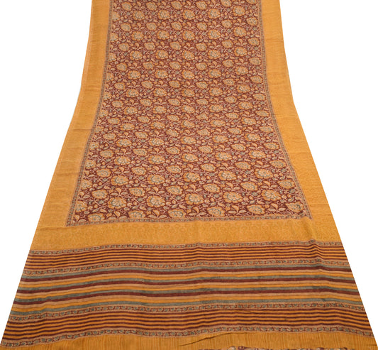 Sushila Vintage Saree 100% Pure Georgette Silk Maroon Hand Block Printed Fabric