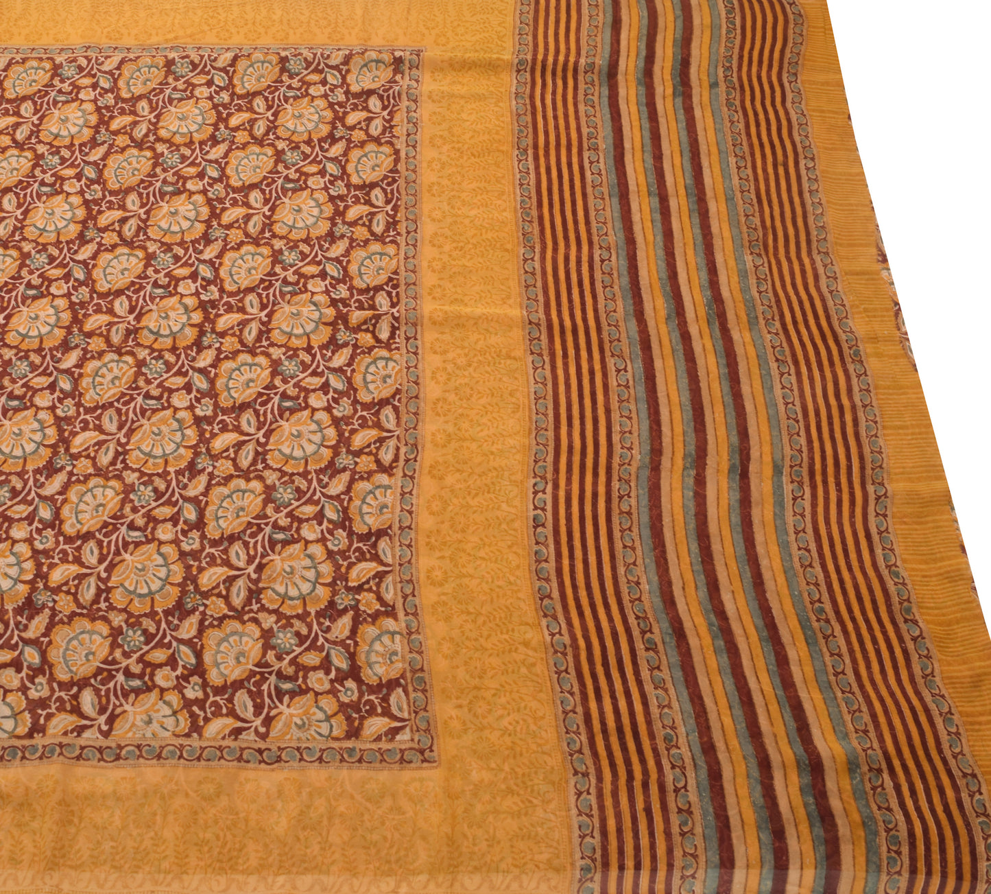 Sushila Vintage Saree 100% Pure Georgette Silk Maroon Hand Block Printed Fabric