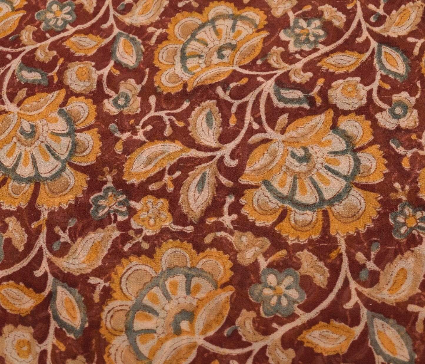 Sushila Vintage Saree 100% Pure Georgette Silk Maroon Hand Block Printed Fabric