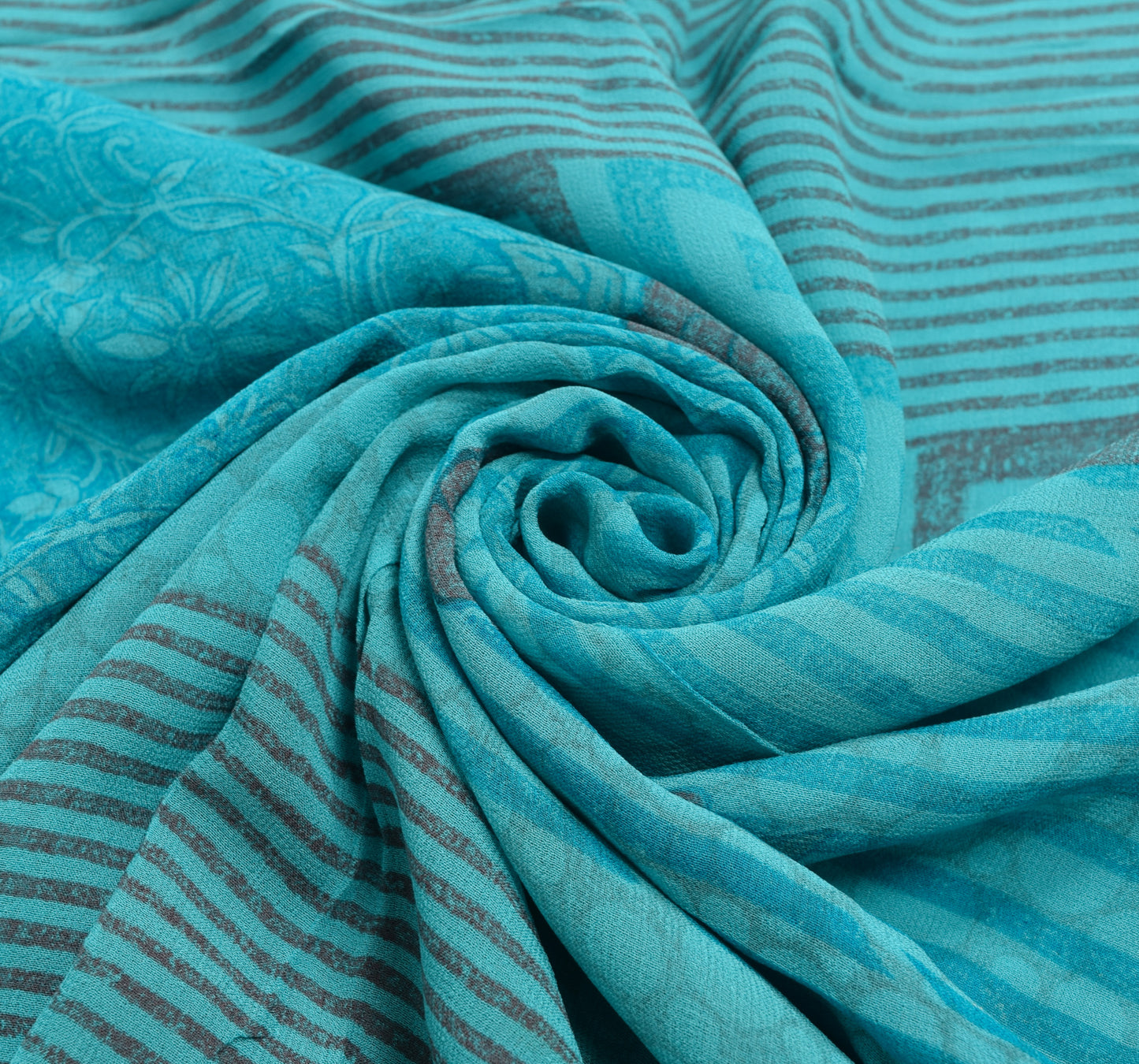 Sushila Vintage Aqua Blue Saree Pure Georgette Silk Printed Floral Craft Fabric