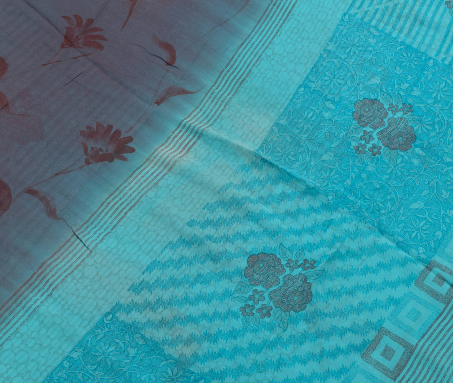 Sushila Vintage Aqua Blue Saree Pure Georgette Silk Printed Floral Craft Fabric