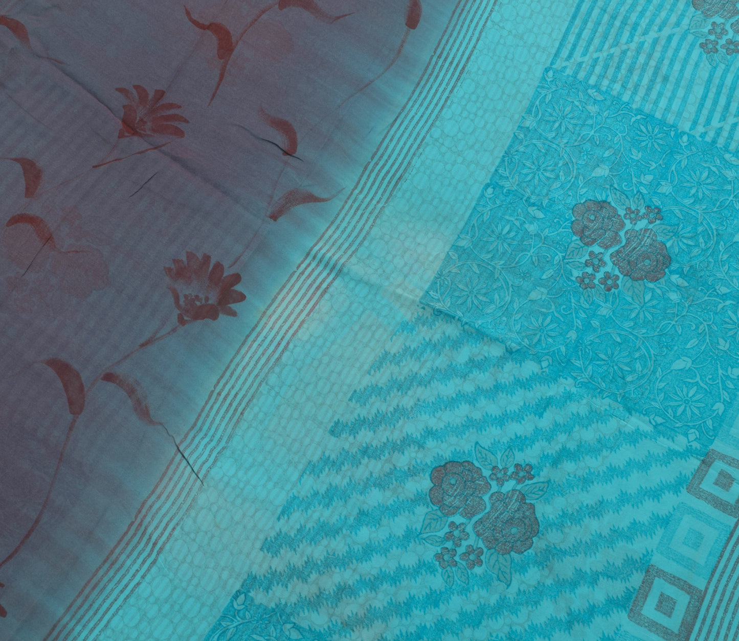 Sushila Vintage Aqua Blue Saree Pure Georgette Silk Printed Floral Craft Fabric