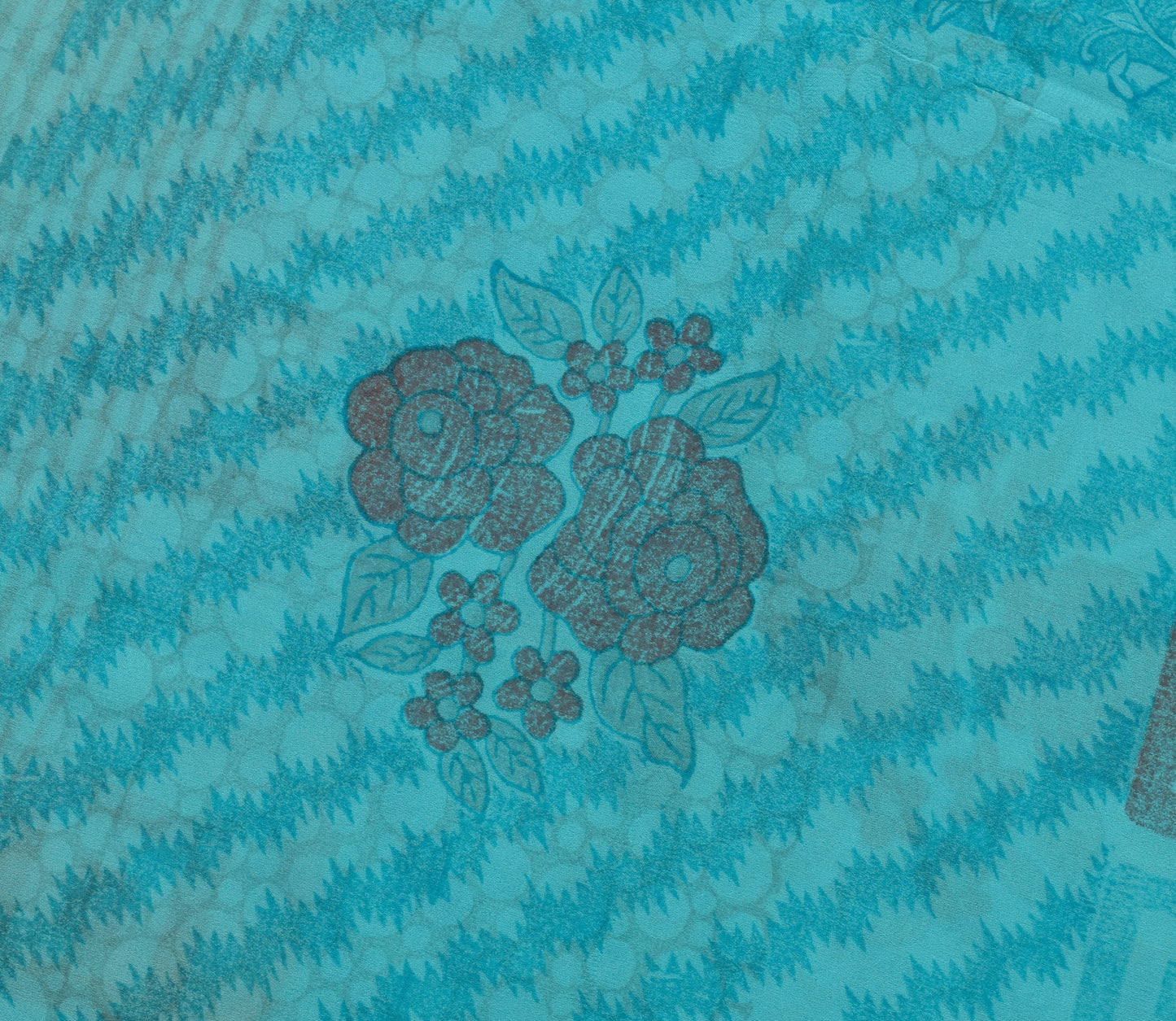 Sushila Vintage Aqua Blue Saree Pure Georgette Silk Printed Floral Craft Fabric