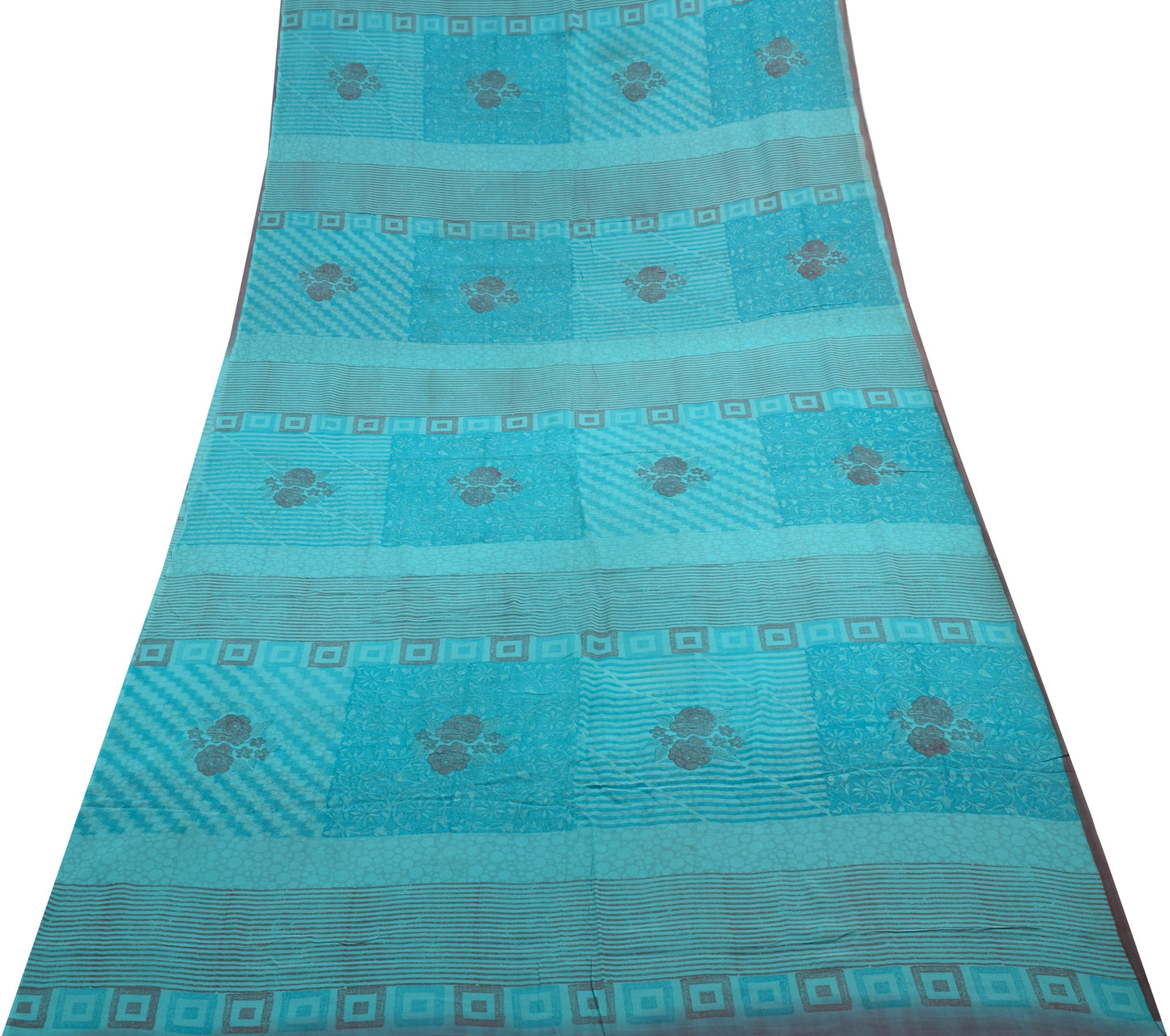 Sushila Vintage Aqua Blue Saree Pure Georgette Silk Printed Floral Craft Fabric
