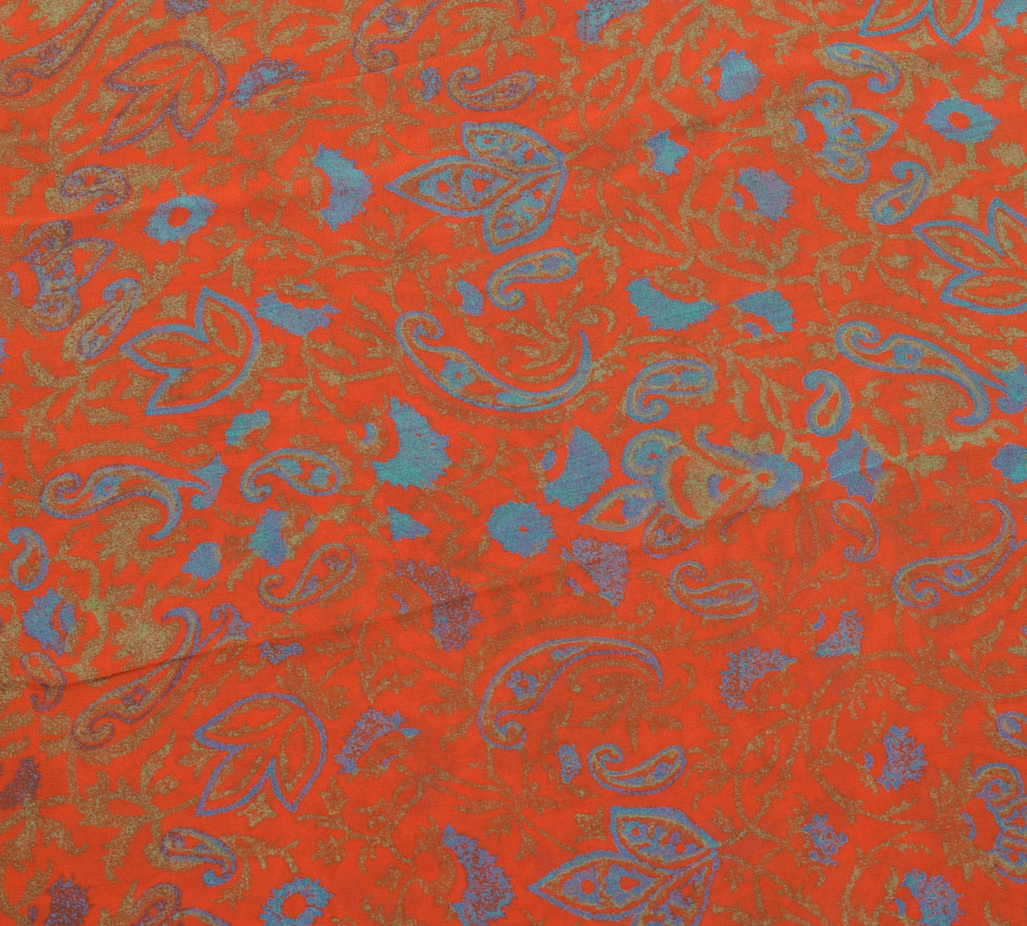 Sushila Vintage Orange Saree Pure Georgette Silk Printed Paisley Craft Fabric