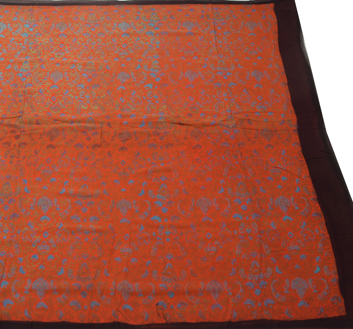 Sushila Vintage Orange Saree Pure Georgette Silk Printed Paisley Craft Fabric