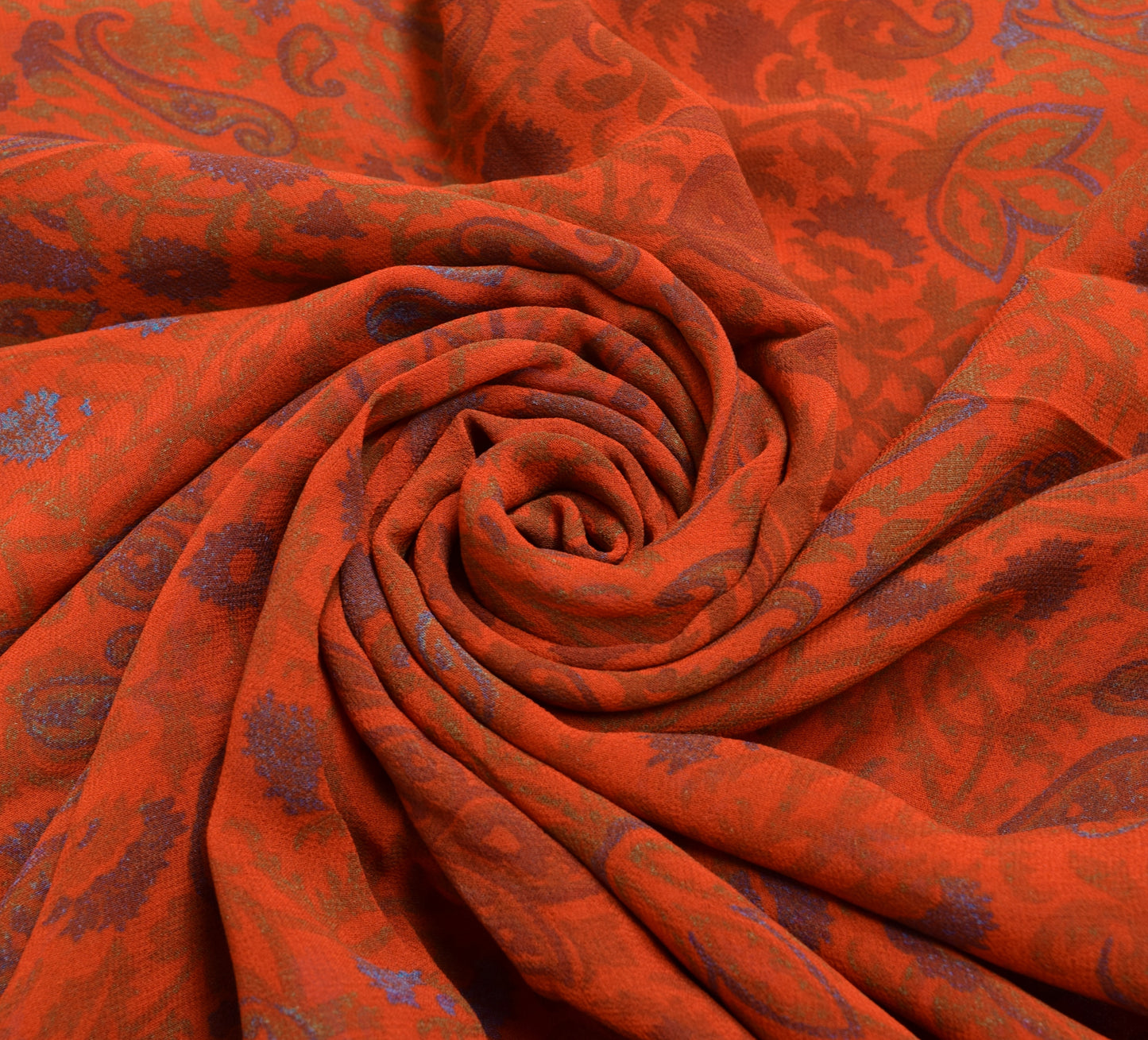 Sushila Vintage Orange Saree Pure Georgette Silk Printed Paisley Craft Fabric