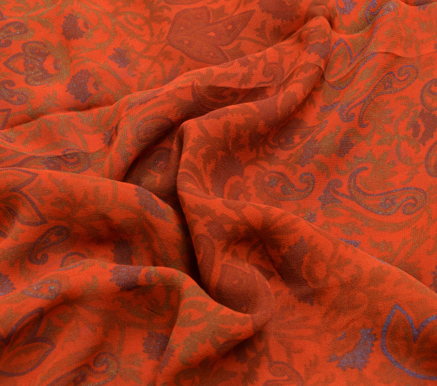 Sushila Vintage Orange Saree Pure Georgette Silk Printed Paisley Craft Fabric