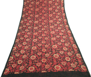 Sushila Vintage Saree 100% Pure Georgette Silk Printed Floral Block Craft Fabric