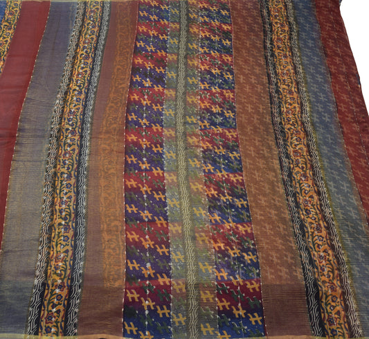 Sushila Vintage Saree 100% Pure Georgette Silk Multi-Color Printed Craft Fabric