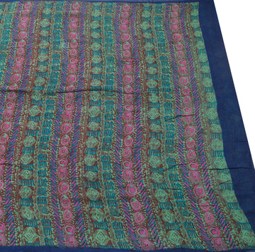 Sushila Vintage Maroon Indian Saree 100%Pure Georgette Silk Printed Craft Fabric