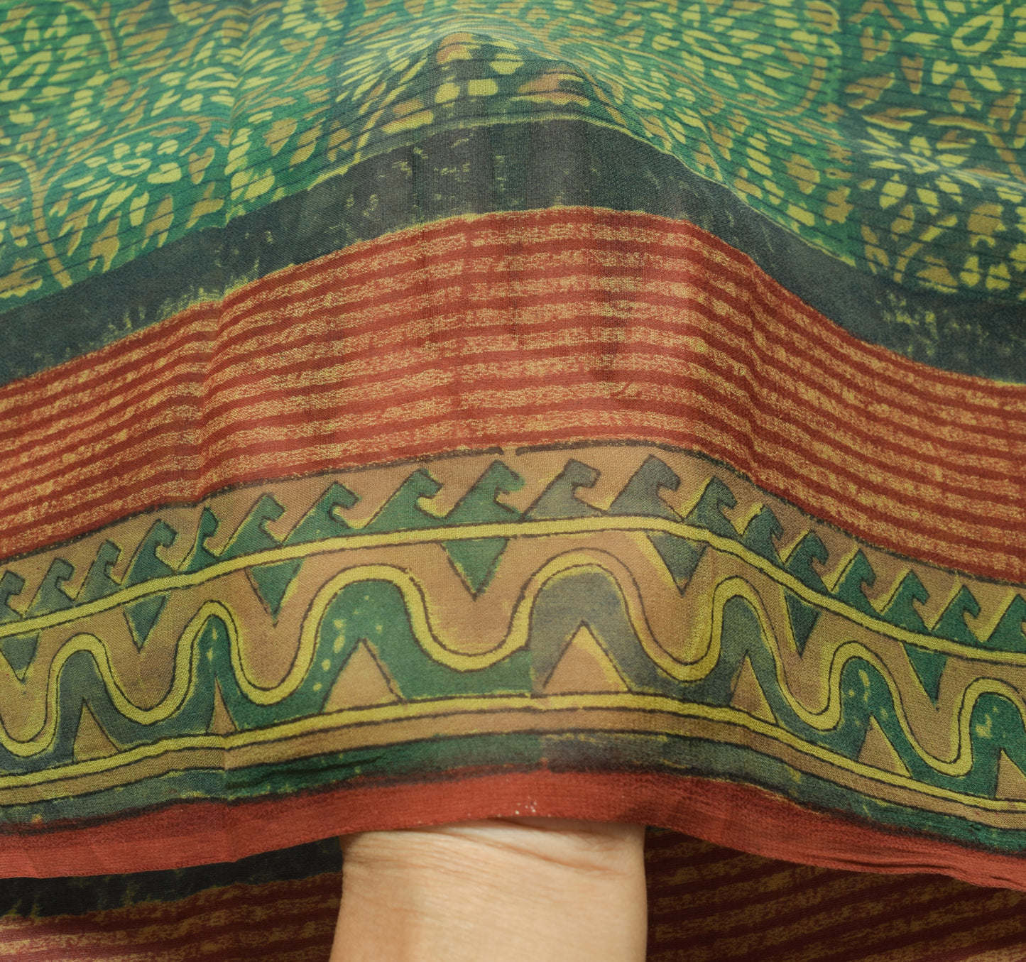 Sushila Vintage Green Saree 100% Pure Georgette Silk Printed Floral Craft Fabric