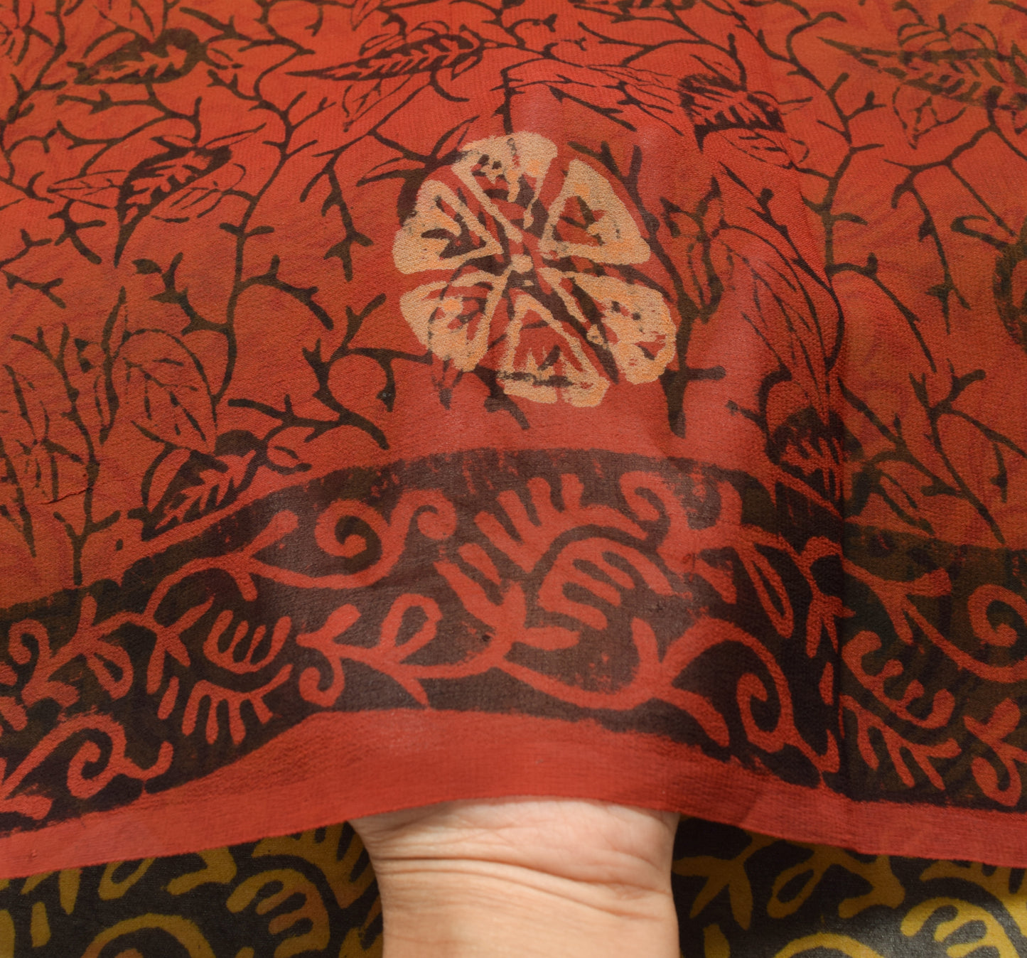 Sushila Vintage Maroon Saree 100% Pure Georgette Silk Hand Block Printed Fabric