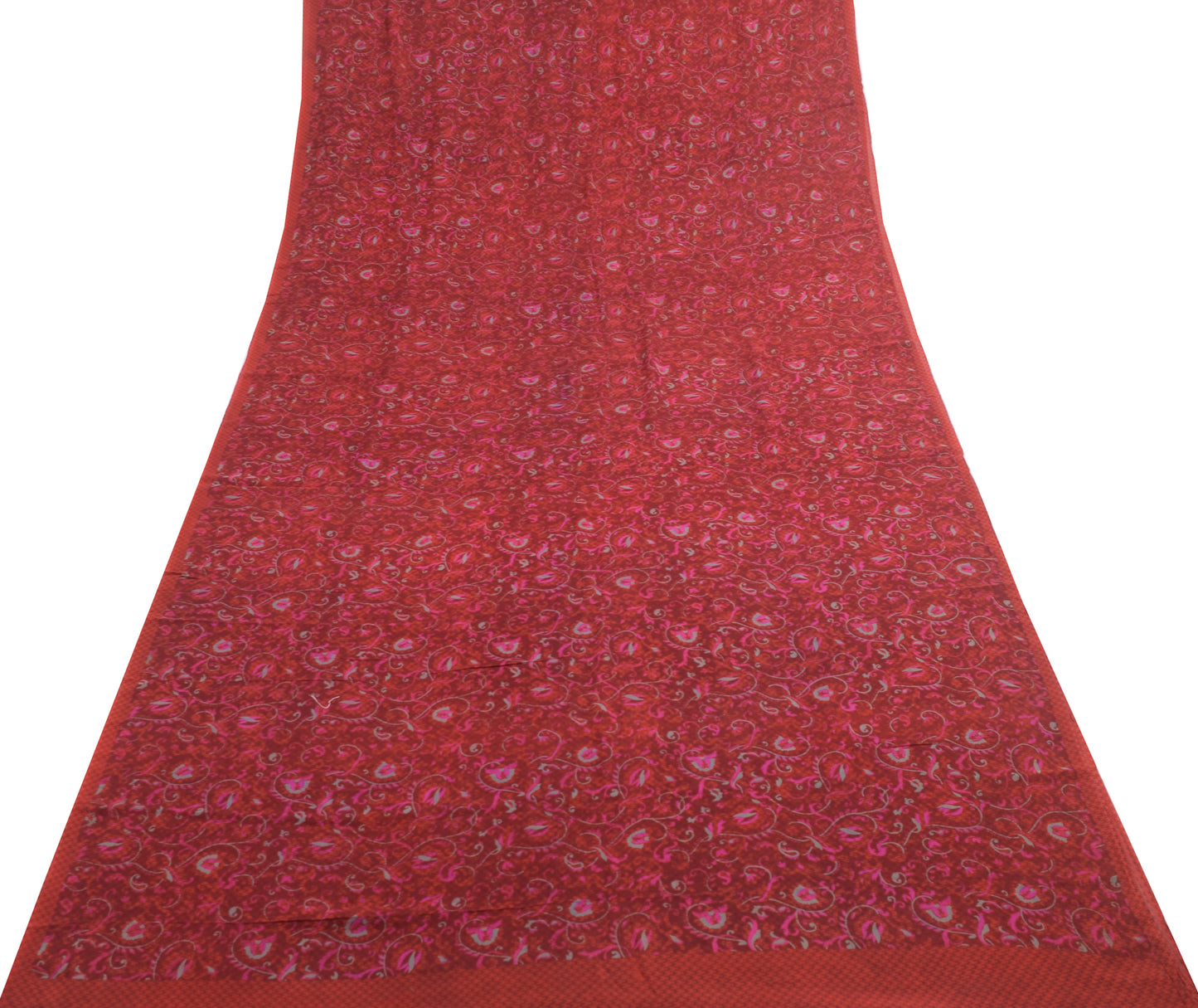 Sushila Vintage Saree Pure Georgette Silk Maroon Paisley Printed Craft Fabric