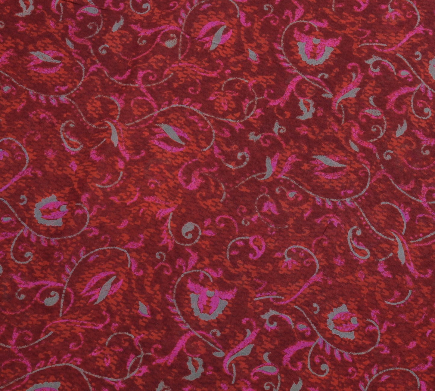 Sushila Vintage Saree Pure Georgette Silk Maroon Paisley Printed Craft Fabric