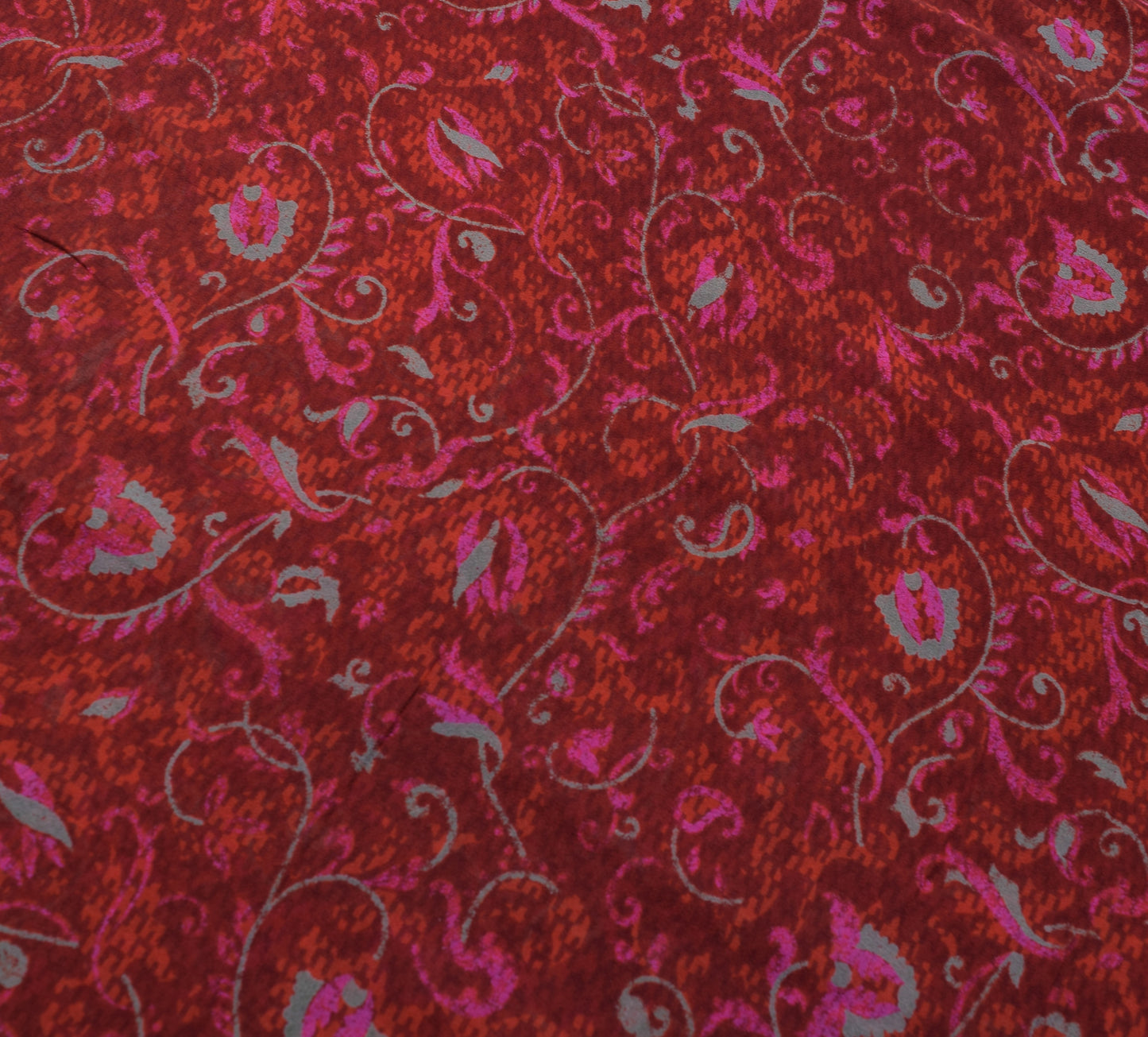 Sushila Vintage Saree Pure Georgette Silk Maroon Paisley Printed Craft Fabric