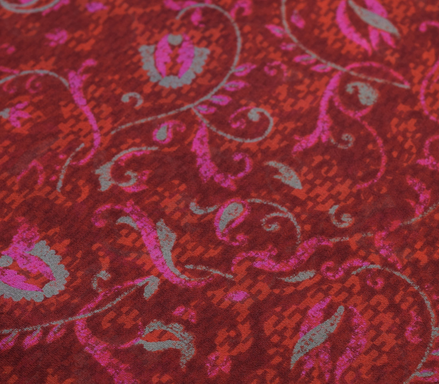 Sushila Vintage Saree Pure Georgette Silk Maroon Paisley Printed Craft Fabric