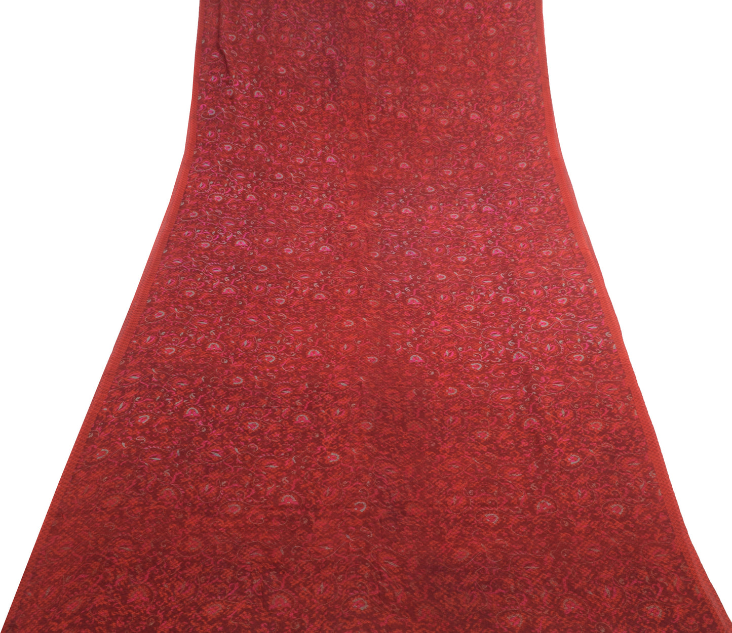 Sushila Vintage Saree Pure Georgette Silk Maroon Paisley Printed Craft Fabric