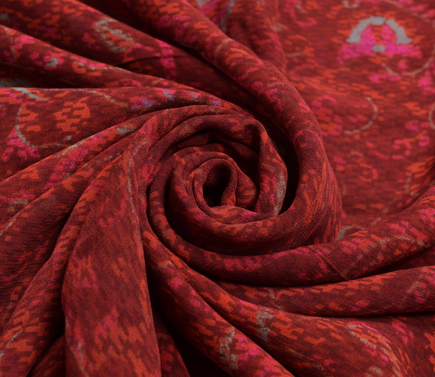 Sushila Vintage Saree Pure Georgette Silk Maroon Paisley Printed Craft Fabric