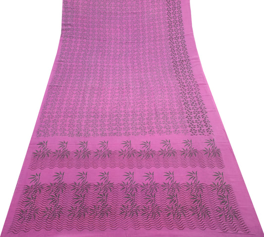 Sushila Vintage Light Purple Saree 100%Pure Georgette Silk Printed Floral Fabric