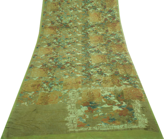 Sushila Vintage Green Saree Pure Georgette Silk Printed Abstract Craft Fabric