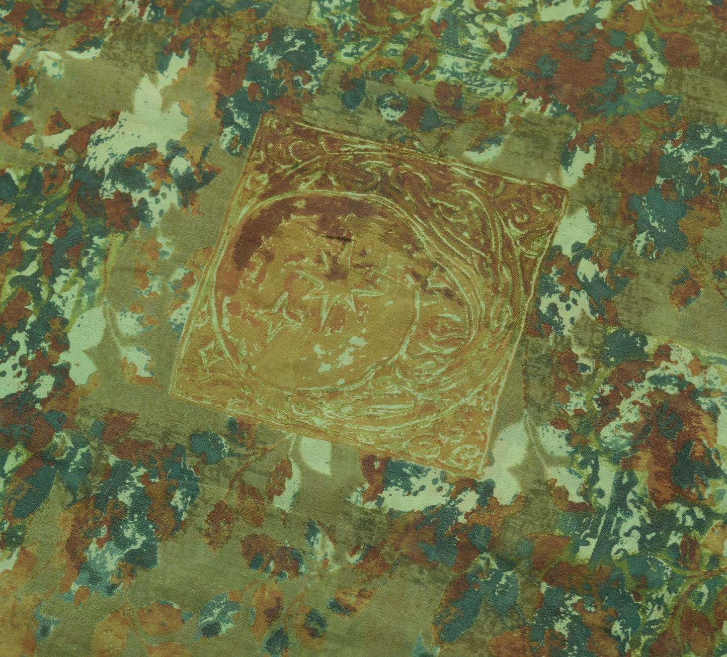 Sushila Vintage Green Saree Pure Georgette Silk Printed Abstract Craft Fabric