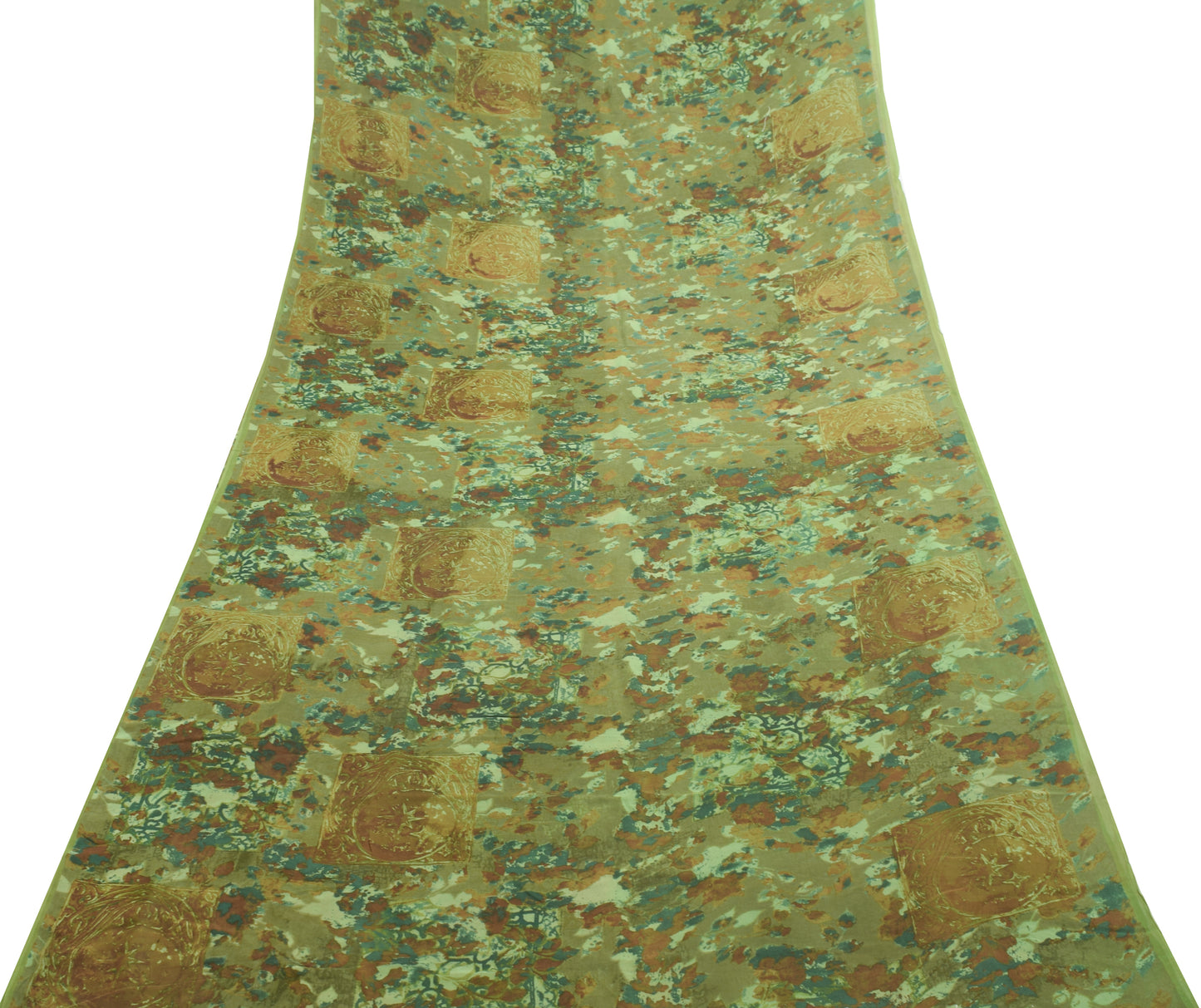 Sushila Vintage Green Saree Pure Georgette Silk Printed Abstract Craft Fabric