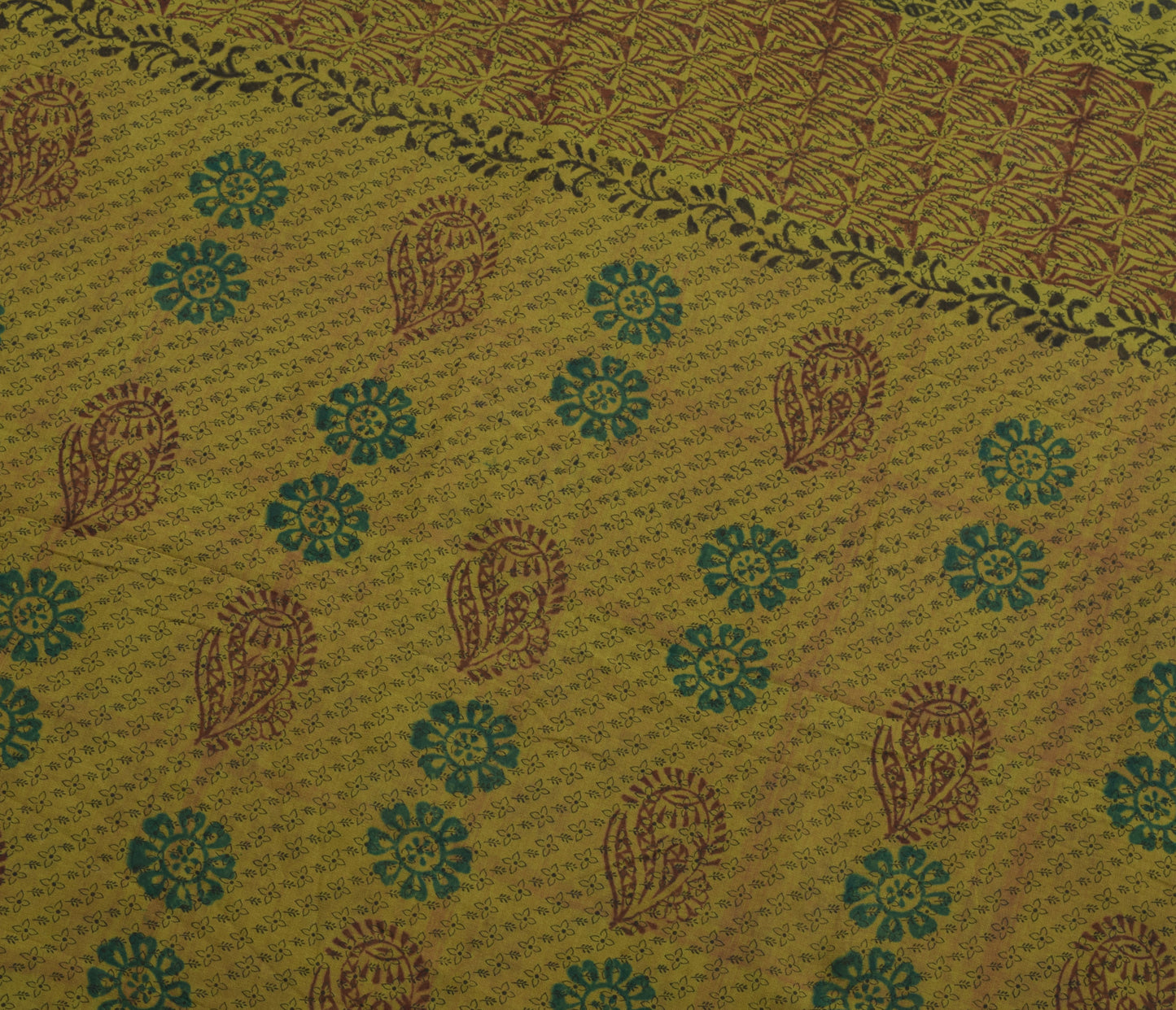 Sushila Vintage Green Saree 100% Pure Georgette Silk Printed Floral Craft Fabric