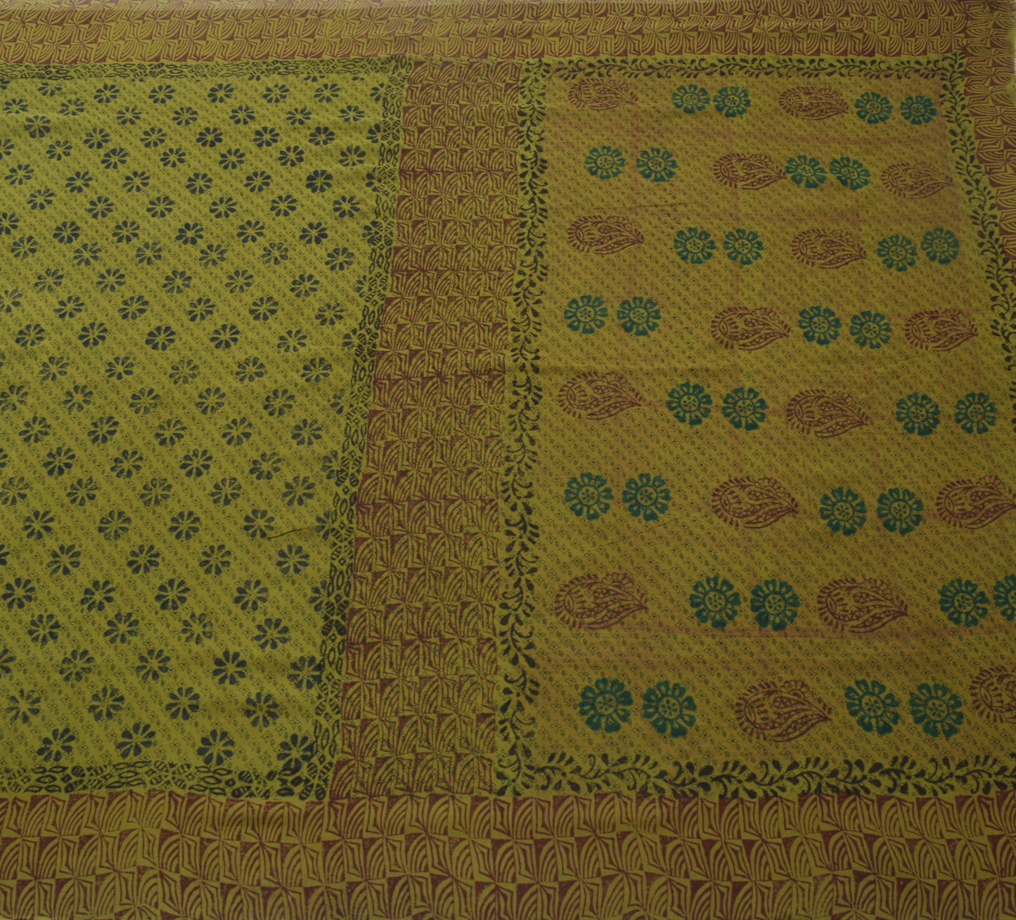 Sushila Vintage Green Saree 100% Pure Georgette Silk Printed Floral Craft Fabric