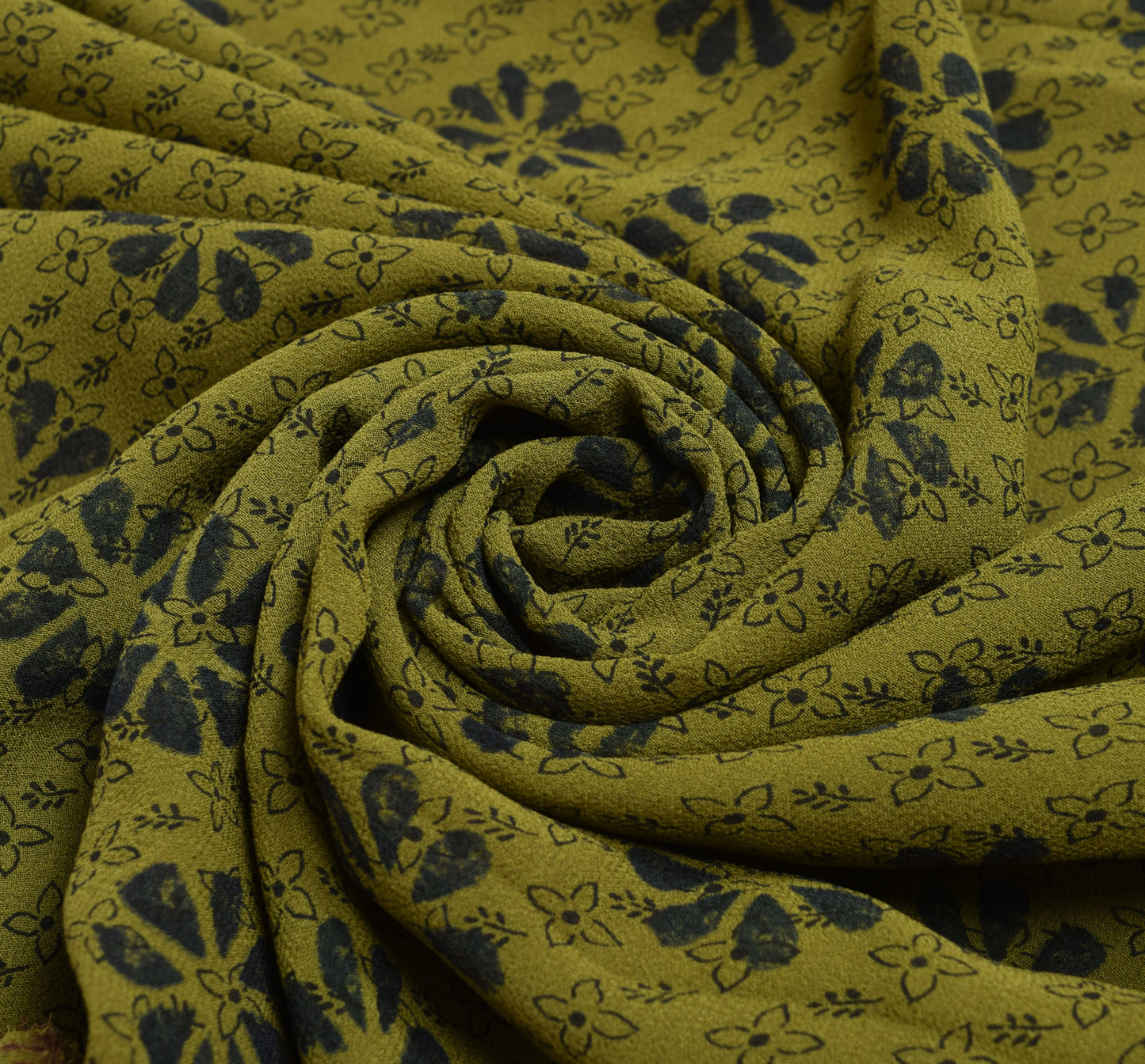 Sushila Vintage Green Saree 100% Pure Georgette Silk Printed Floral Craft Fabric