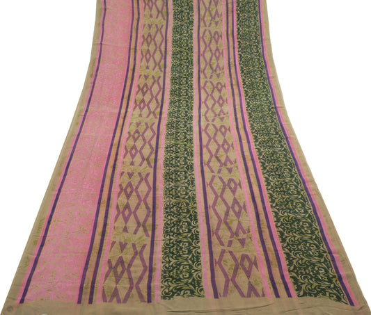Sushila Vintage Saree 100% Pure Georgette Silk Printed Craft Multi-Color Fabric