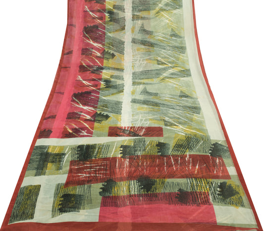 Sushila Vintage Multi-Color Saree 100% Pure Georgette Silk Printed Craft Fabric