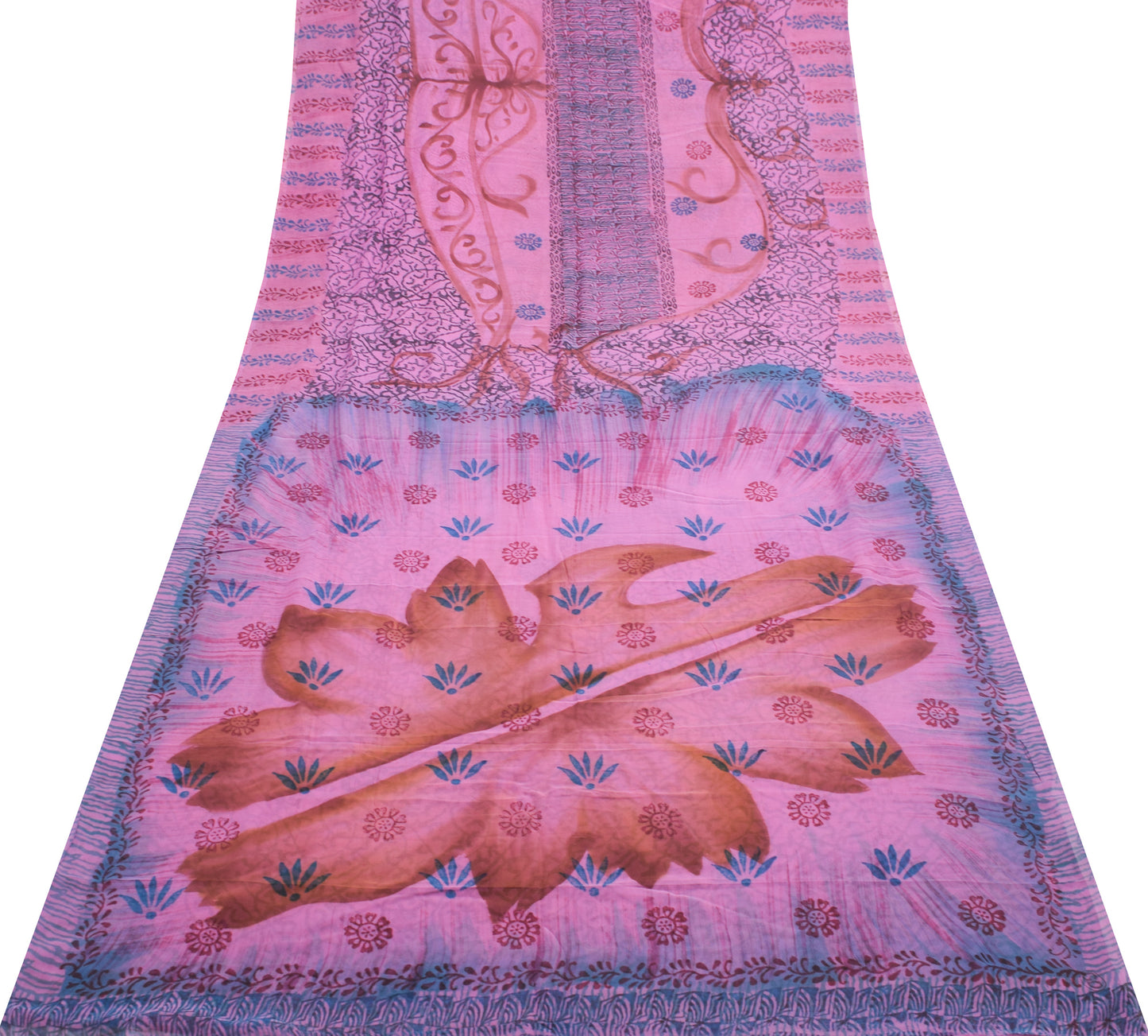 Sushila Vintage Pink Saree 100% Pure Georgette Silk Printed Floral Craft Fabric