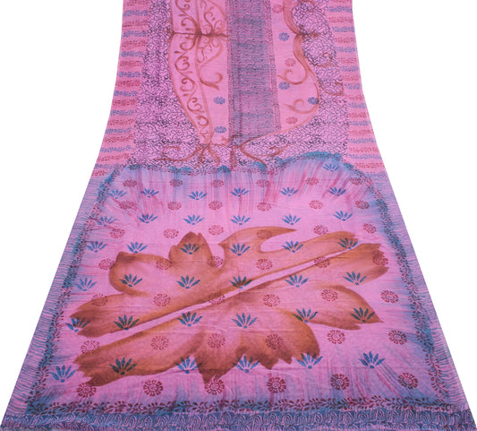 Sushila Vintage Pink Saree 100% Pure Georgette Silk Printed Floral Craft Fabric
