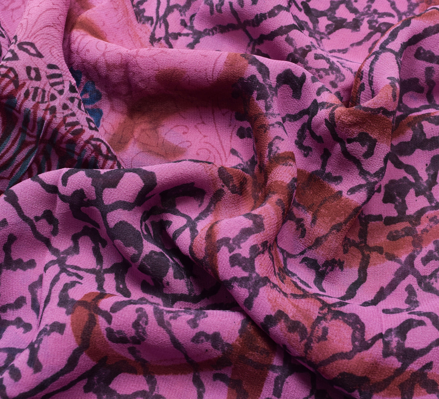Sushila Vintage Pink Saree 100% Pure Georgette Silk Printed Floral Craft Fabric