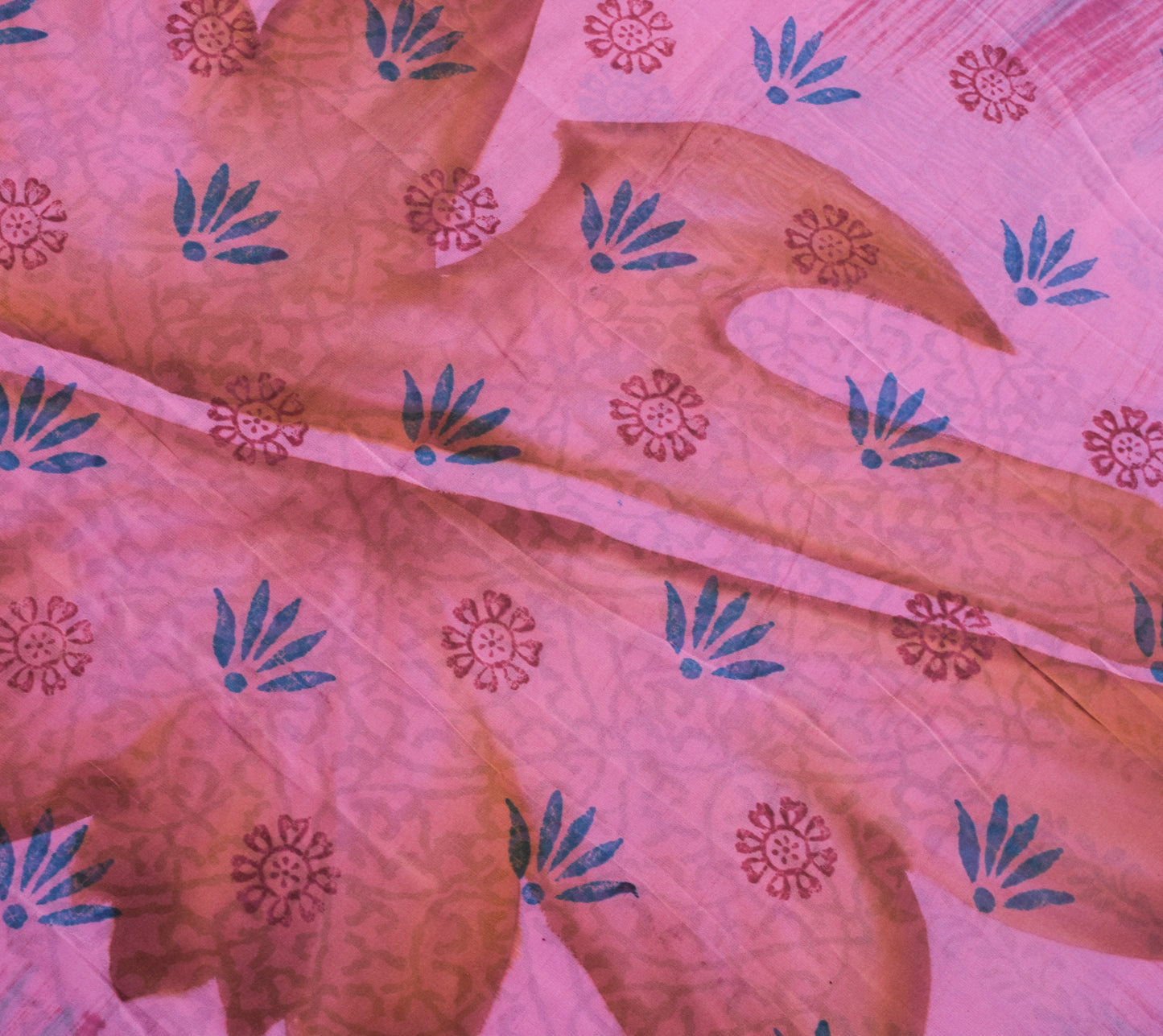 Sushila Vintage Pink Saree 100% Pure Georgette Silk Printed Floral Craft Fabric