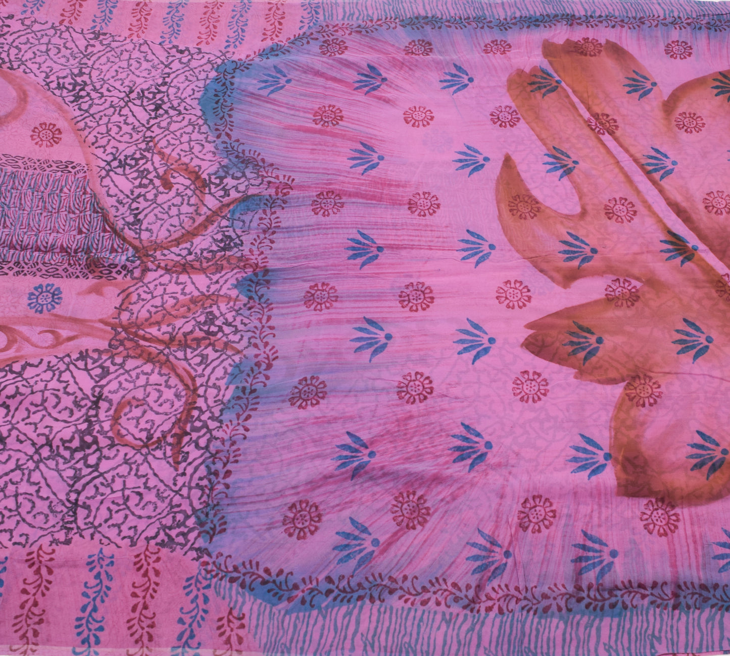 Sushila Vintage Pink Saree 100% Pure Georgette Silk Printed Floral Craft Fabric