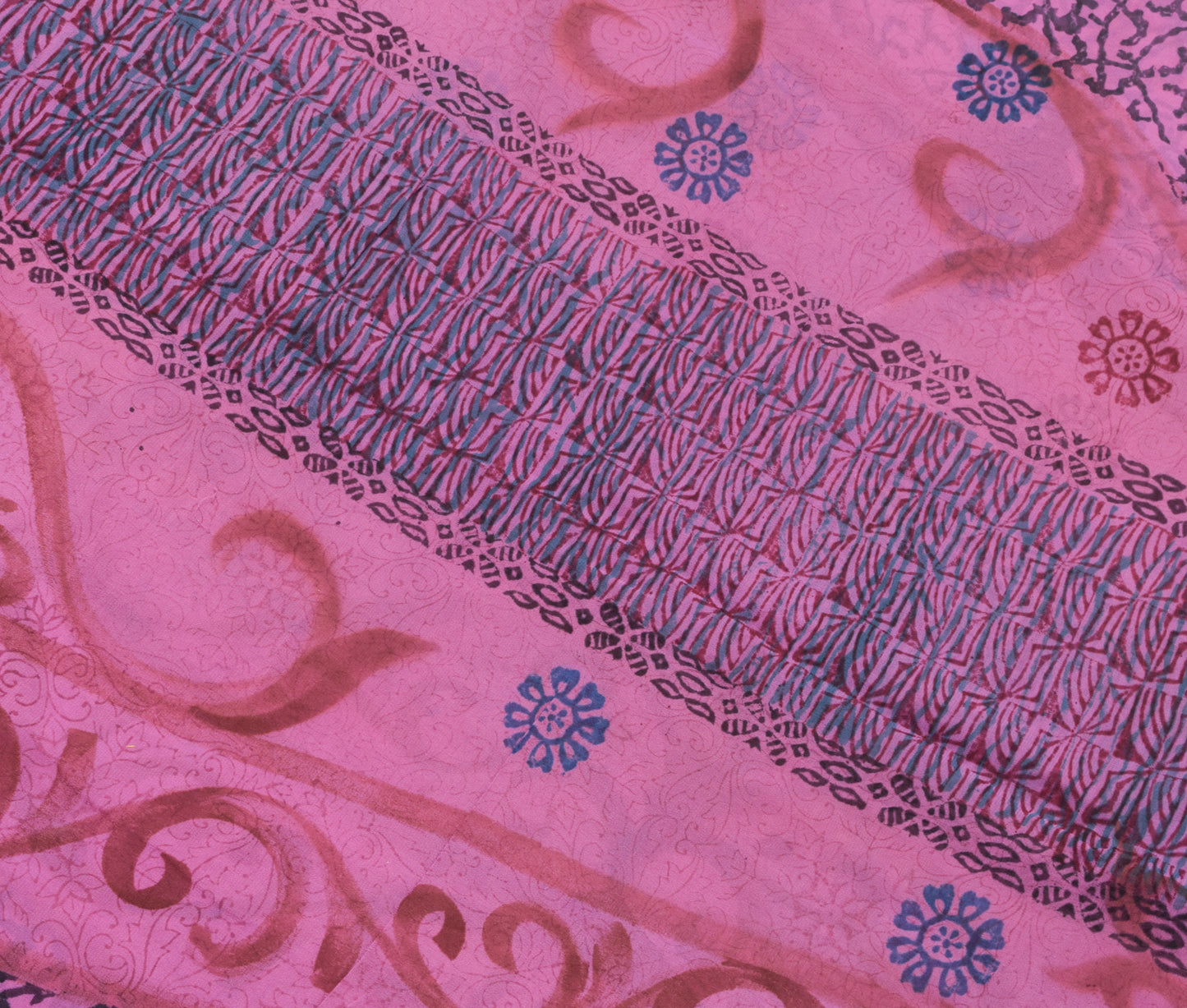 Sushila Vintage Pink Saree 100% Pure Georgette Silk Printed Floral Craft Fabric