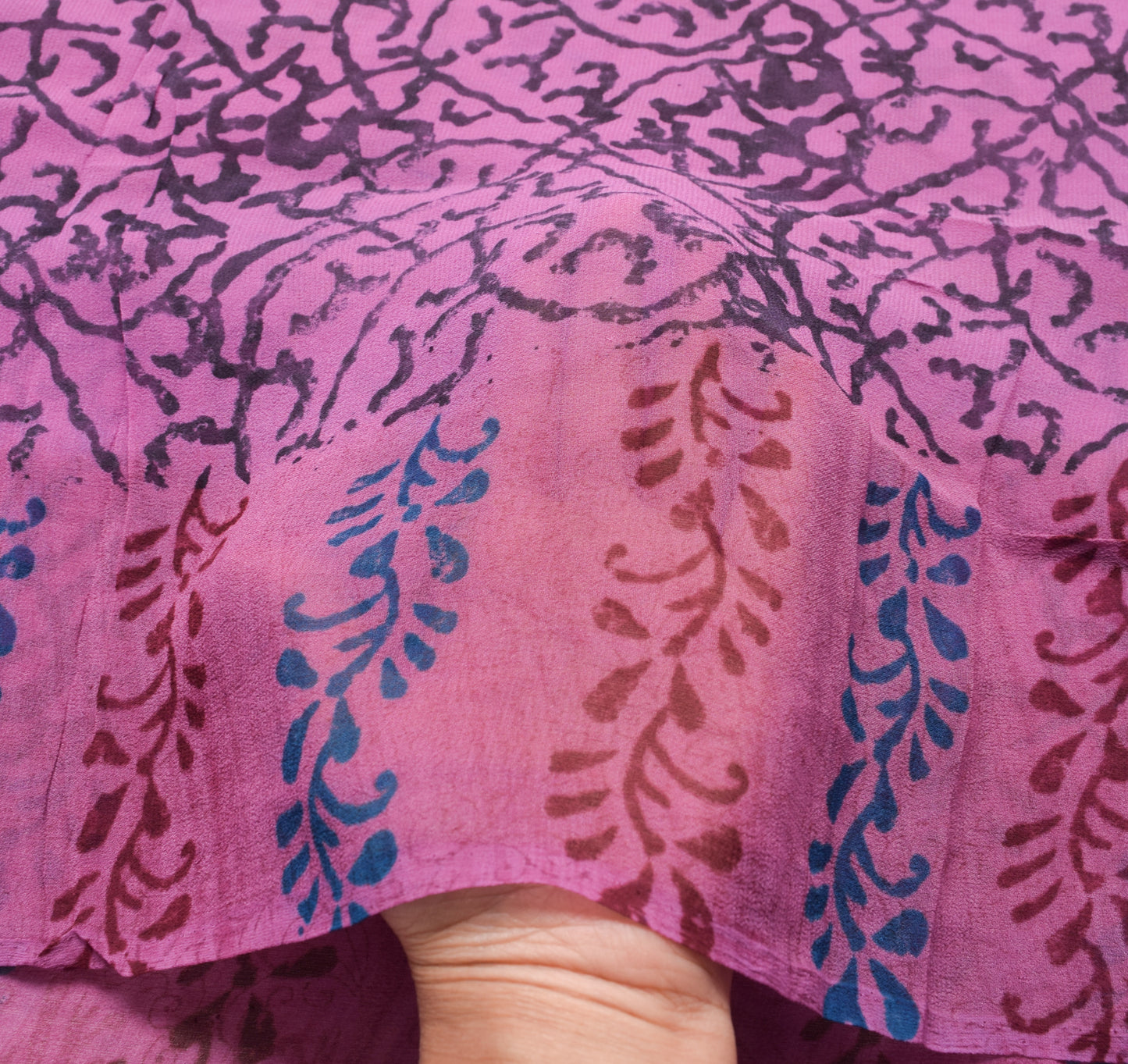 Sushila Vintage Pink Saree 100% Pure Georgette Silk Printed Floral Craft Fabric